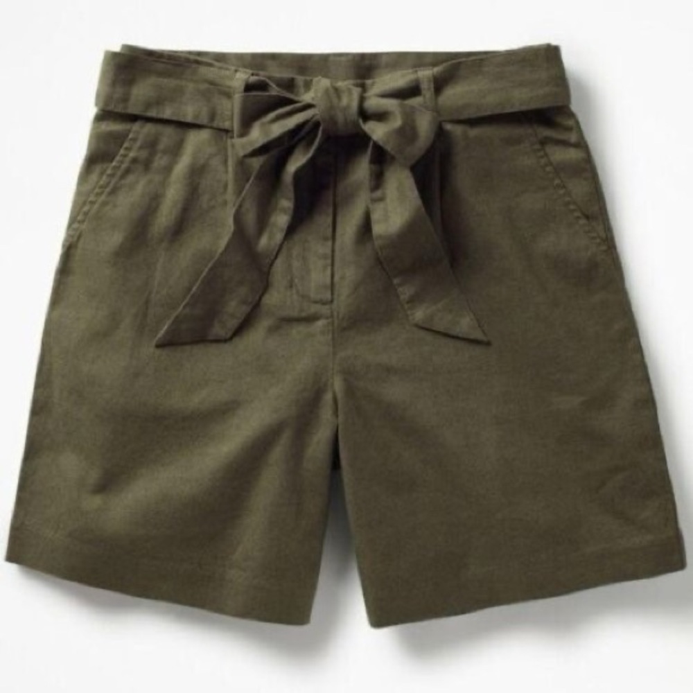 BODEN NWT Cora Linen Shorts 9" Green Tie Waist Beach Neutral Vacation Everyday